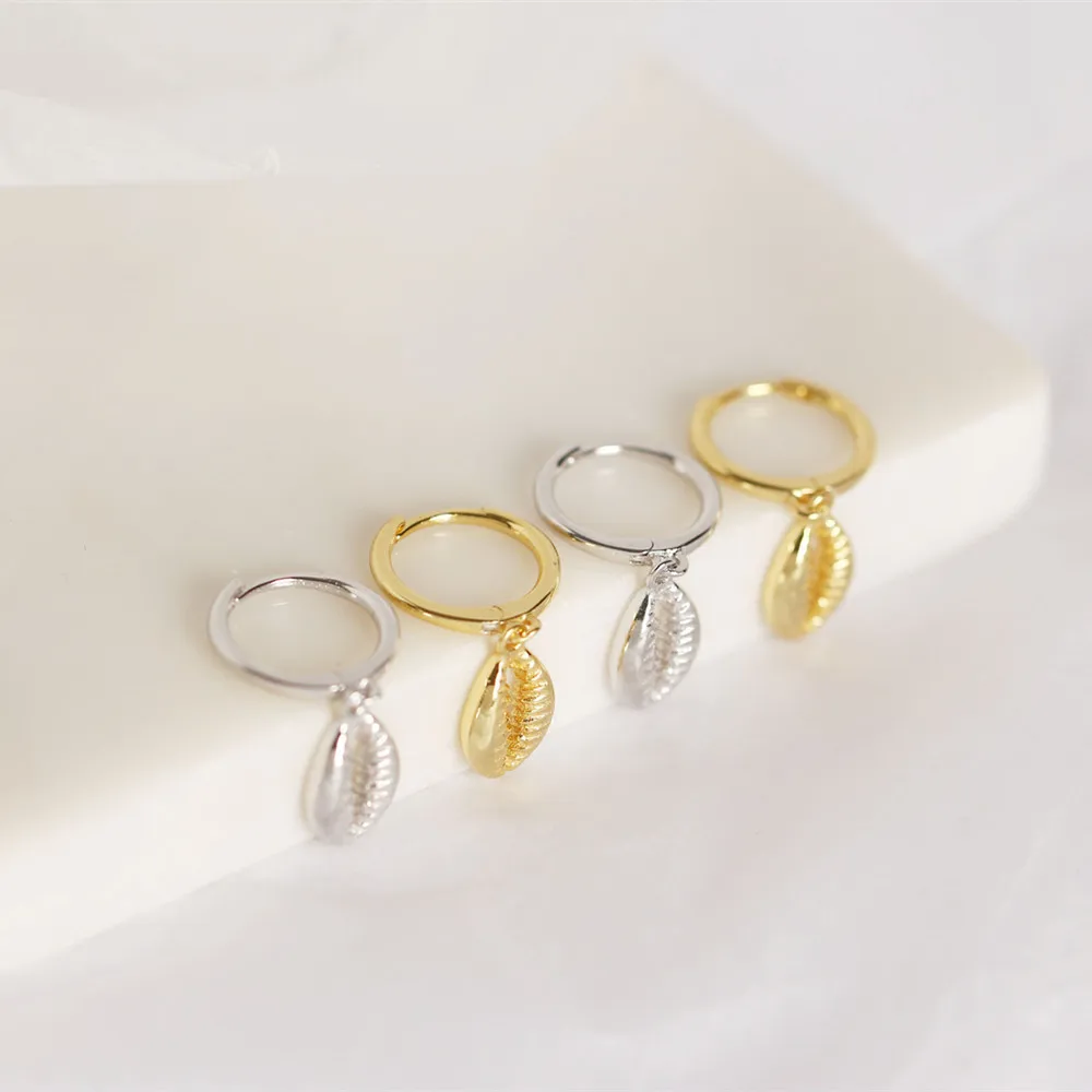 

INS Color Cowrie Shell Hoop Earrings for Women Sea Shell Winter Earrings Boho Jewelry Pendientes Concha M25