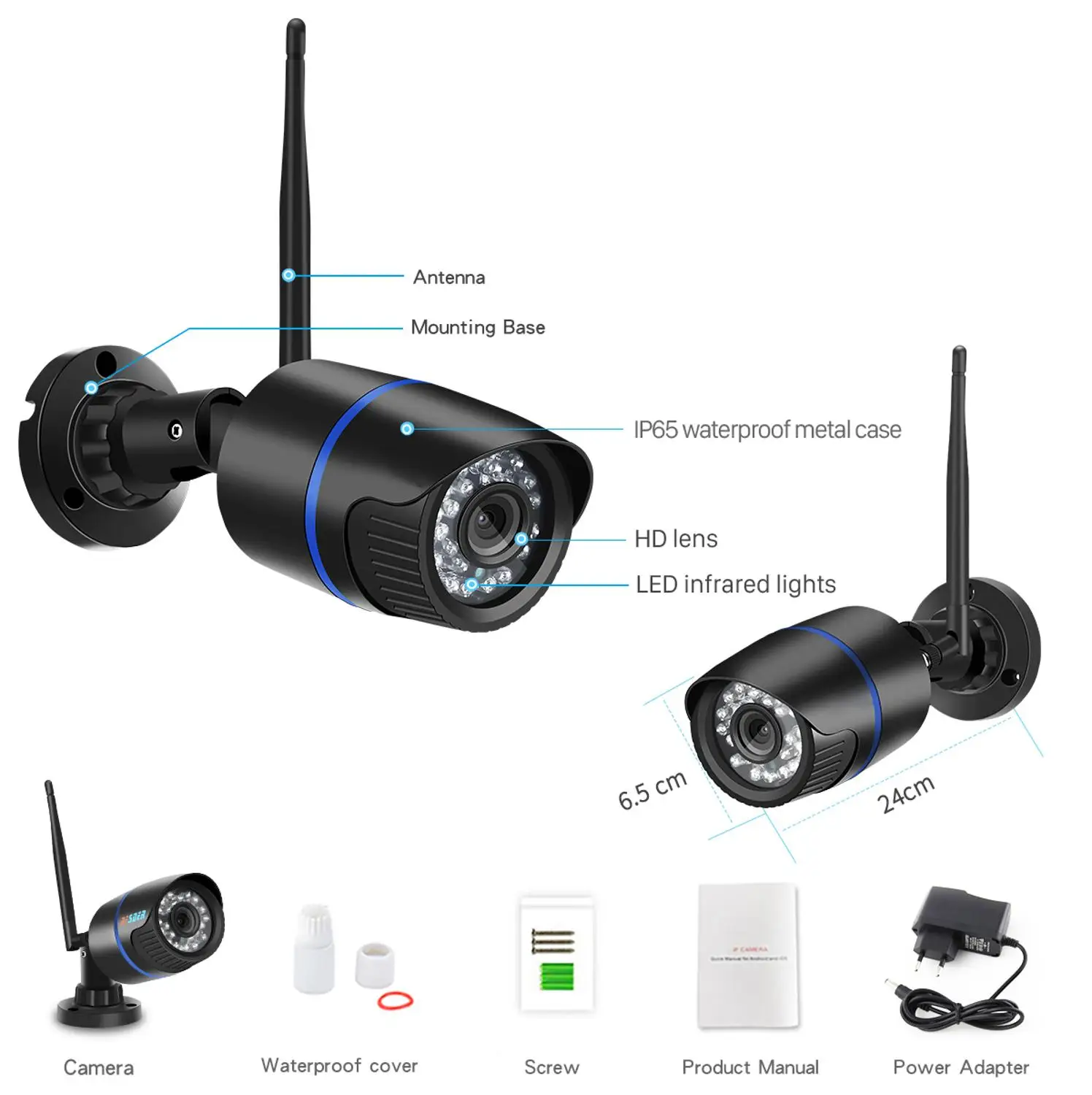 

EVKVO 1080P IP Camera Wifi IR Night Vision SD Card Wireless Camera 2MP Audio Record Bullet Onvif CCTV Outdoor Video Surveillance