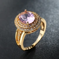 elegant rose gold crystal ring full mosaic white crushed zircon pink ellipse cz rings for women party wedding fashion jewelry