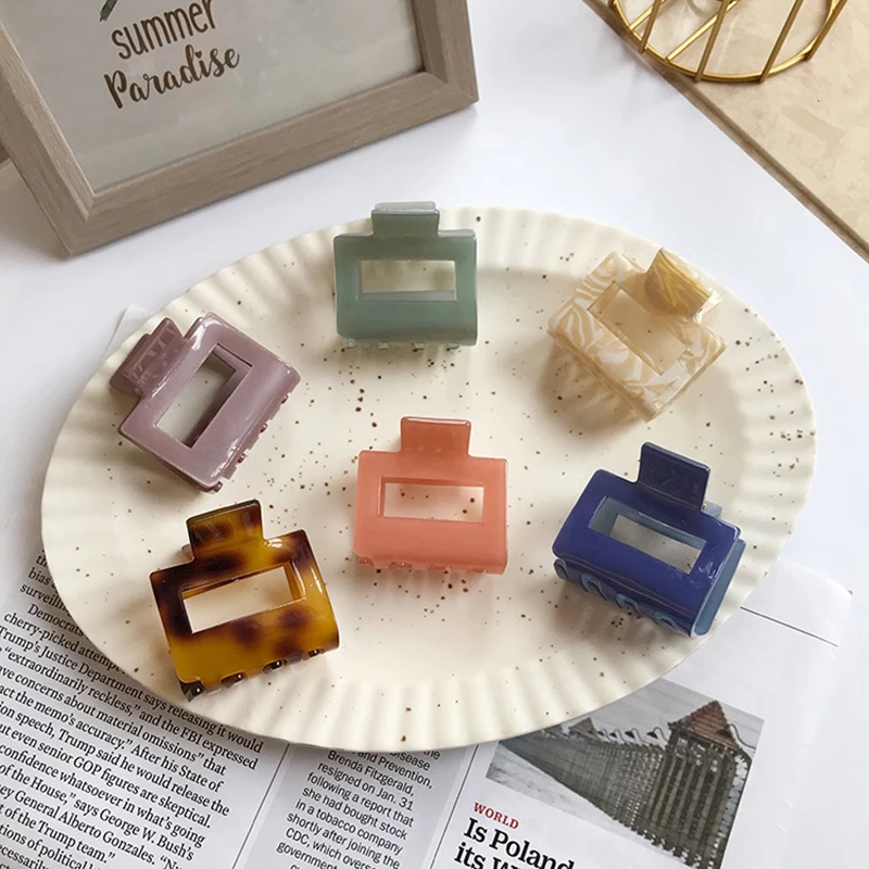 

Women Fashion Hair Claws Square Acrylic Hair Clamps Crab Geometric Multiple Colorful Hair Clips Accessories