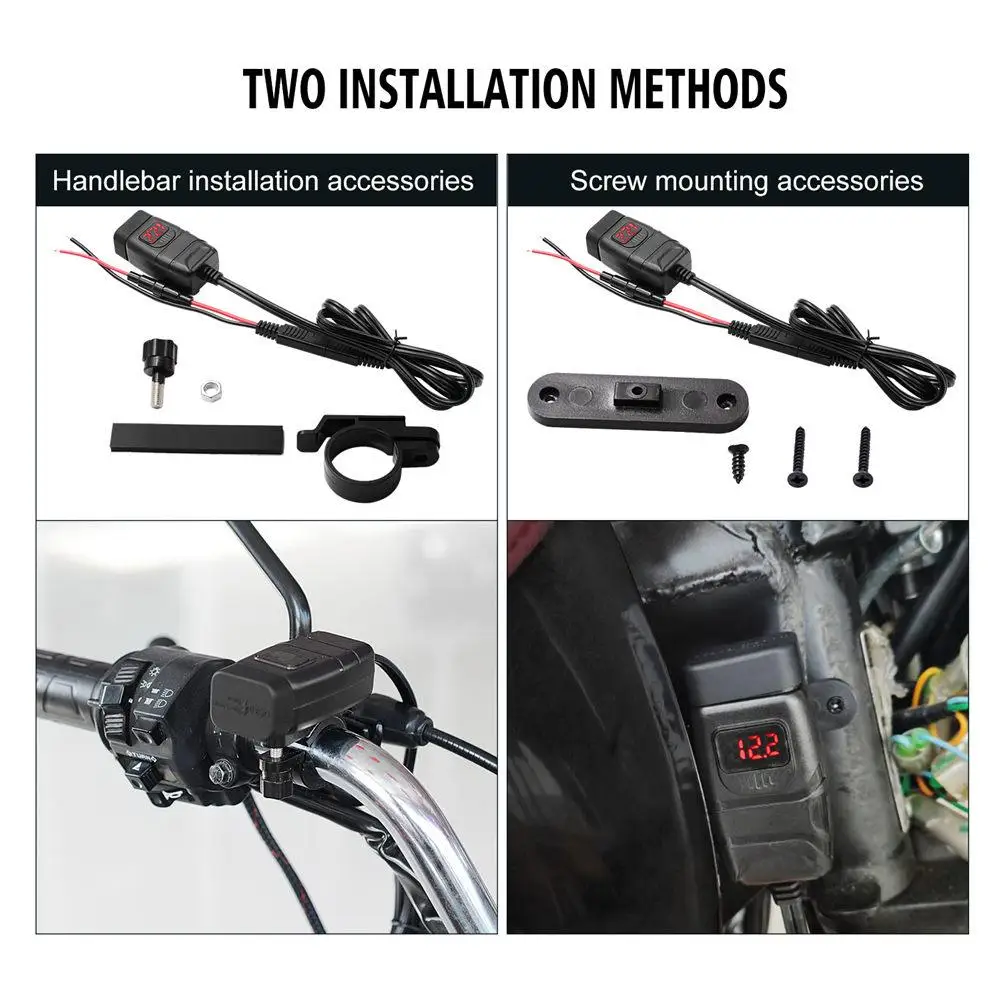 

Motorcycle Waterproof Charger QC3.0 Fast Charge 12V Car Phone Chargers with Voltmeter Power Off Switch