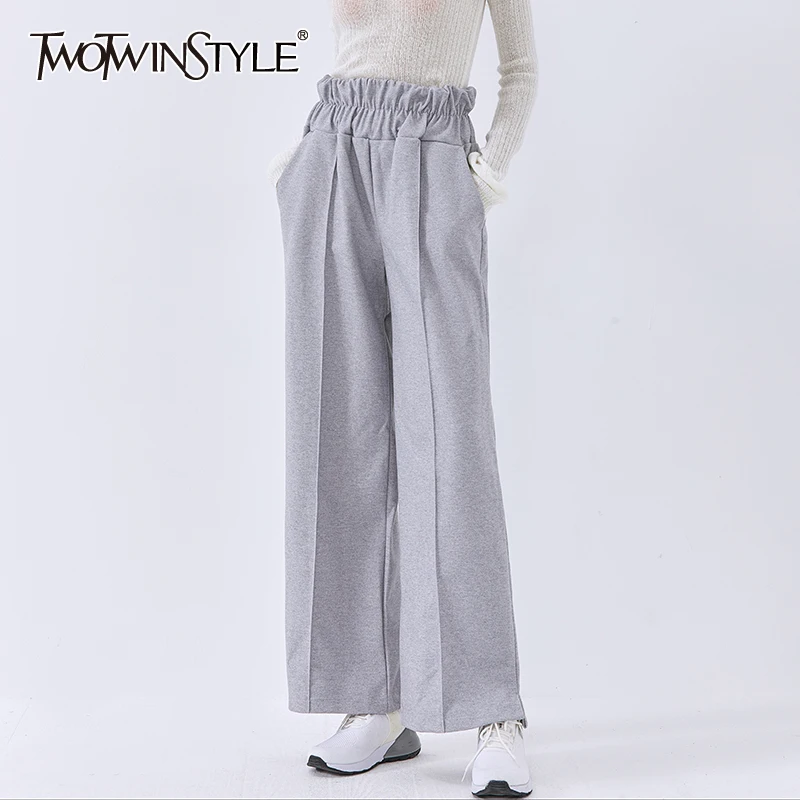 Женские свободные брюки TWOTWINSTYLE, свободные брюки с высокой талией и рюшами, уличная одежда большого размера, осенняя мода 2020