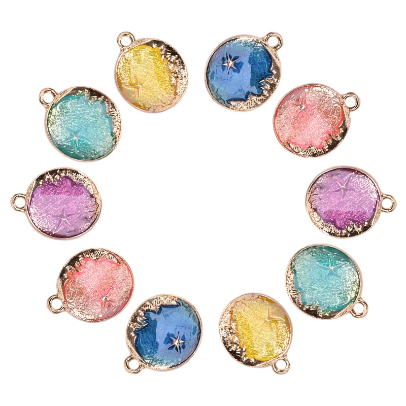 Голубая эмалированная металлическая Луна и Вселенная цветные амулеты для