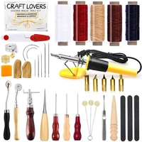 imzay 34pcs leather starter kit with leather burning tool waxed thread cord leather sewing needles leather stitching kit%c2%a0