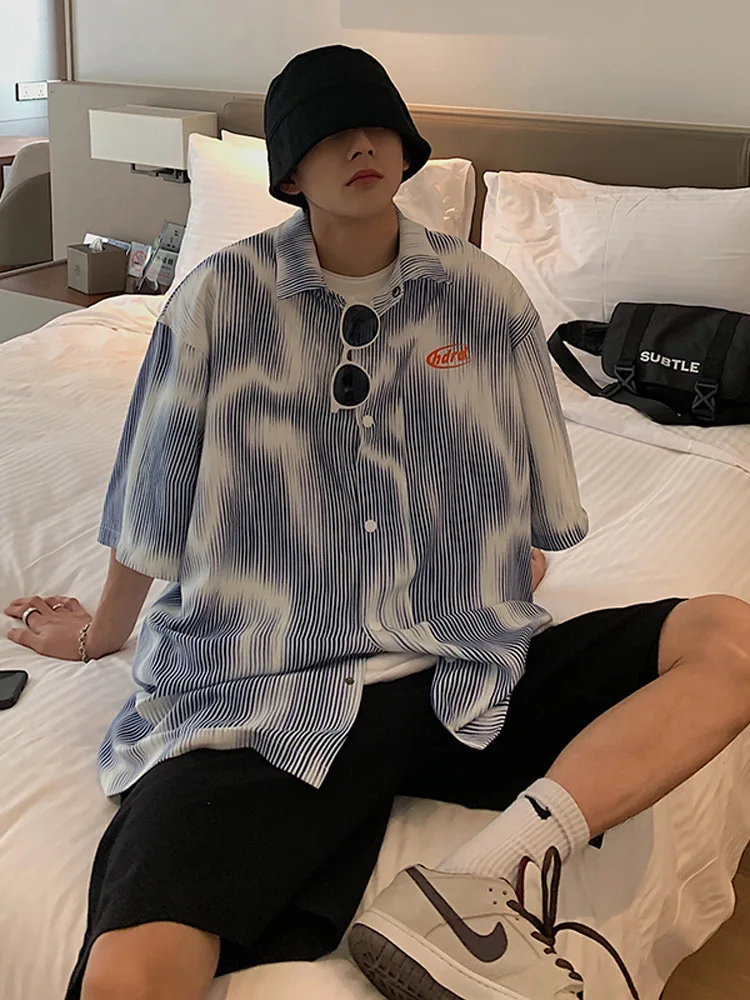 

Tie-Dyed Short-Sleeved Shirt Men's Loose All-Match High-Grade Coat for Summer Fashion Shirt