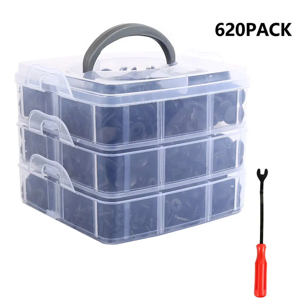 

620pcs Universal Mixed Car Clips Fastener Bumper Door Trim Rivet Retainer Fastener Kit Panel Removal Tools Black Fastener