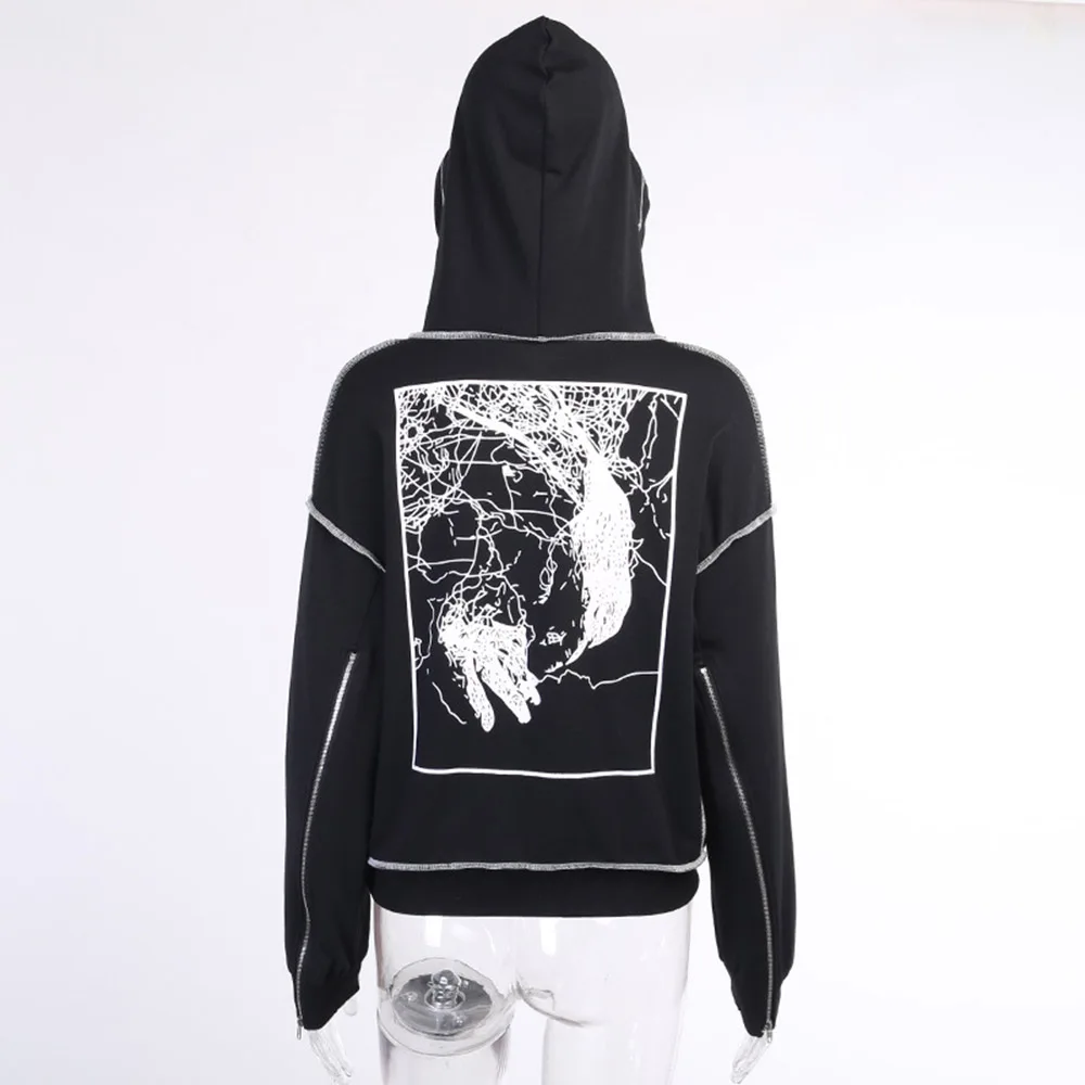 

Streetwear Darkness Print Gothic Hoodie Women Trend Hip Hop Casual Sweatshirt Hooded Tops Loose Black Spring Fall Goth Hoodies
