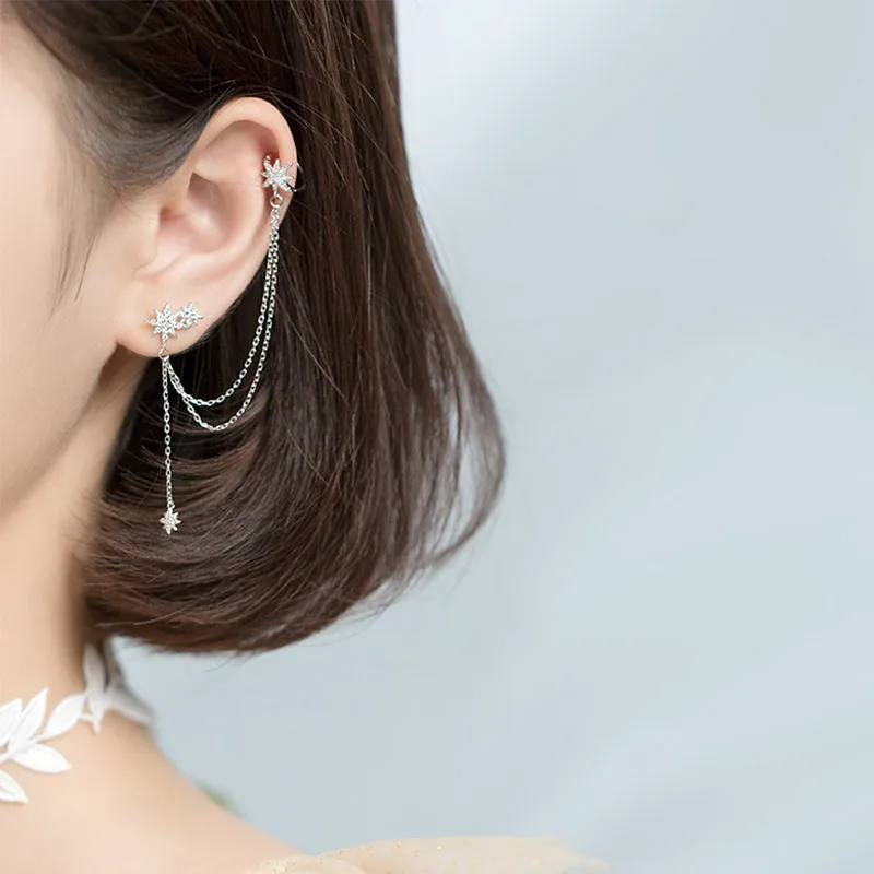 Женские астральные серьги гвоздики с фианитом из стерлингового серебра 925 пробы