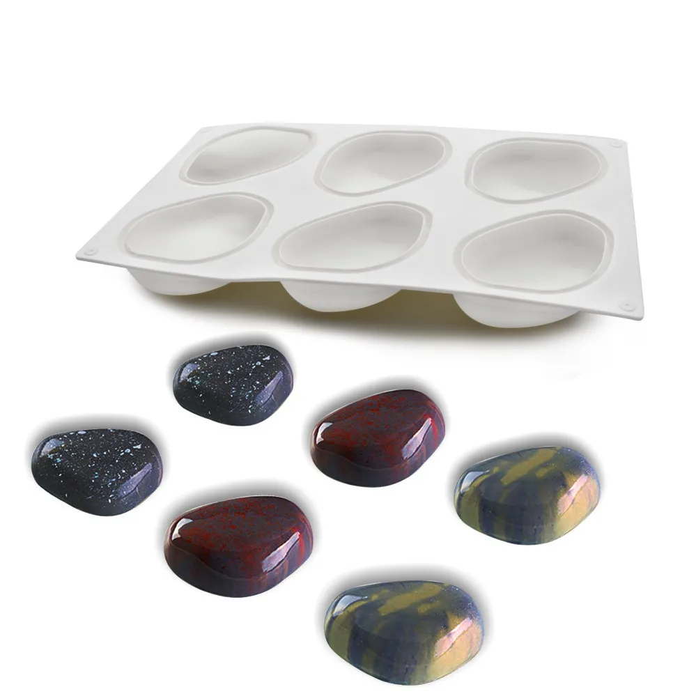 

6-hole Colorful Pebbles Mousse Cake Mold DIY Baking Mold French Dessert Mold Fondant Silicone Mold Cake Decorating Resin Mold