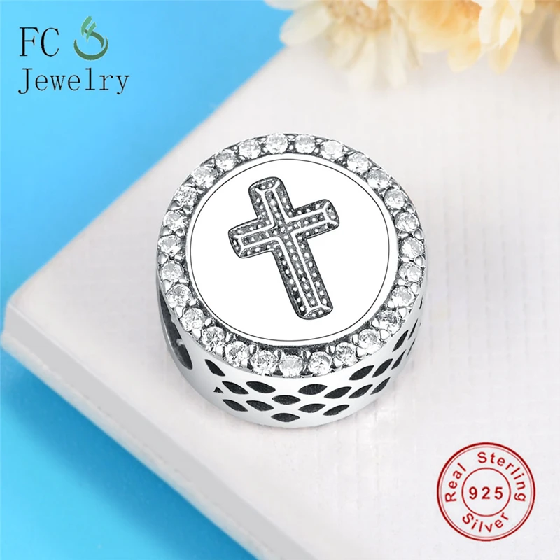 

Fit Original Charms Bracelet 925 Sterling Silver Beautiful Two Side Pattern Faith Cross Charm Bead Jewelry Making Berloque