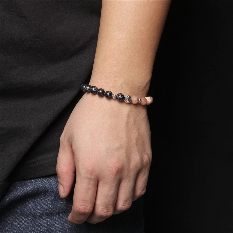 

Men Bracelets,Silver Color CZ Charm Bangle,Faceted Natural Reiki Chakra Stone Beads Pulsera,Hanmade Stretch Femme Party Jewelry