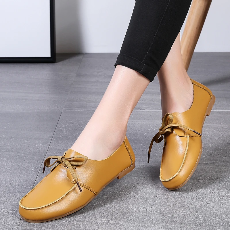 Лоферы женские из натуральной кожи мягкая обувь топ плоская подошва