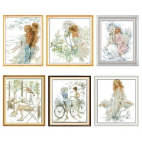 cross stitch kits white horse and girl stamped fabric printed 11ct 14ct print counted decoration craft embroidery needlework set