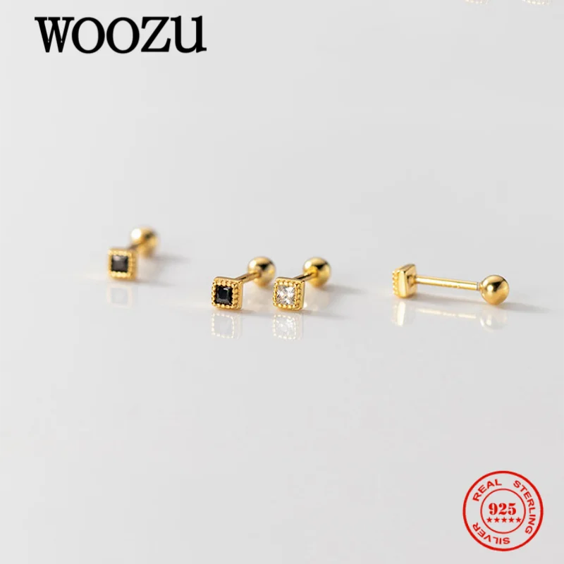 

WOOZU реальные 925 стерлингового серебра простой квадратный блестящее циркониевое винт серьги-гвоздики для женщин Свадьба молодые девушки кор...