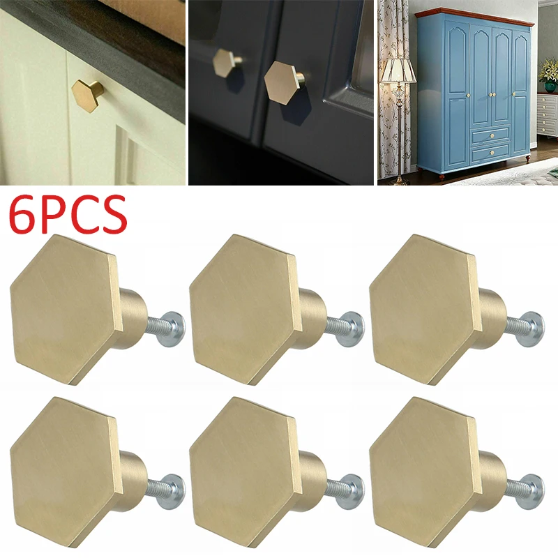 

6 шт., шестигранные латунные ручки для шкафа