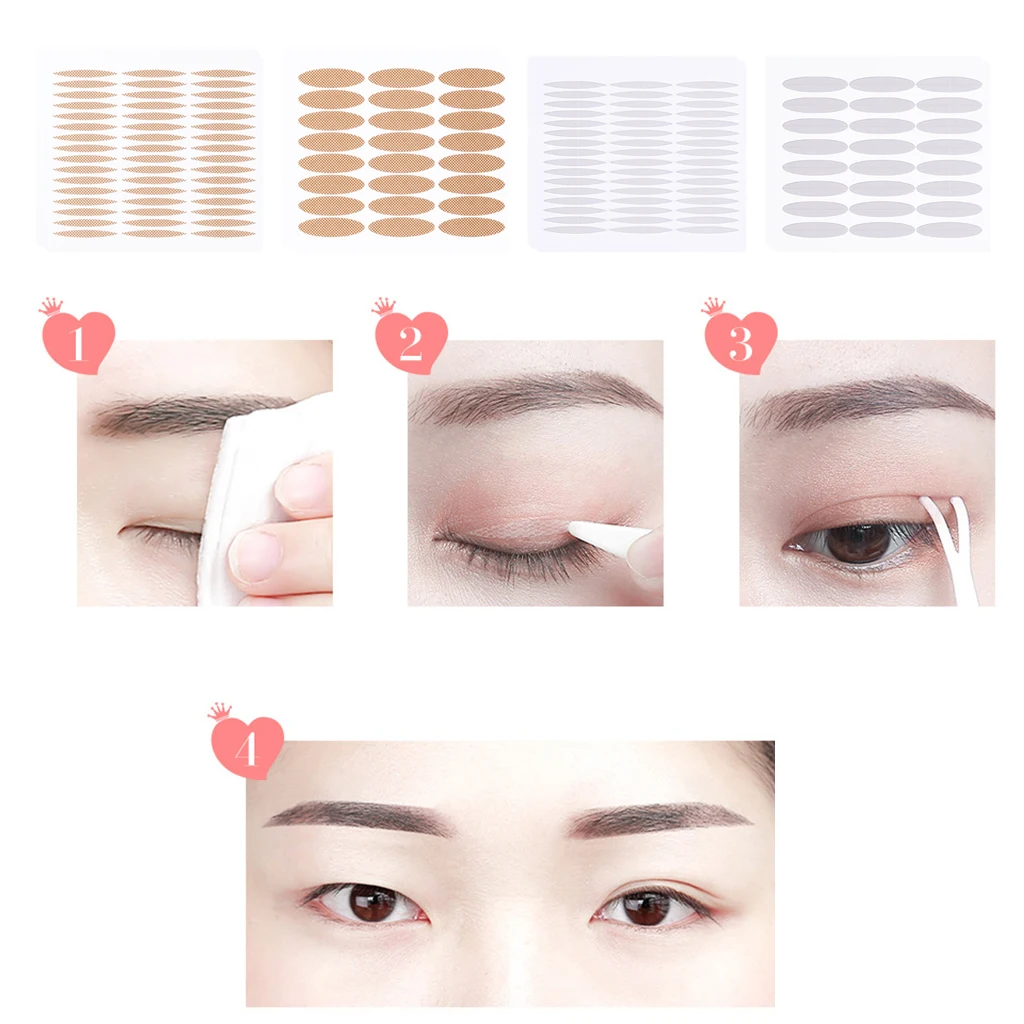 

High Quality Super Invisible Fiber Transparent Double Eyelid Tape Stickers (144 Pairs) - Clear/Skin Color to Choose