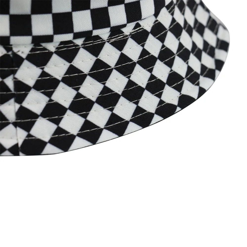 

Men Women 2020 New Fashion Black White Plaid Check Bucket Hats Two-Side Lattice Fisherman Cap Reversible Outdoor Sport Basin Ca