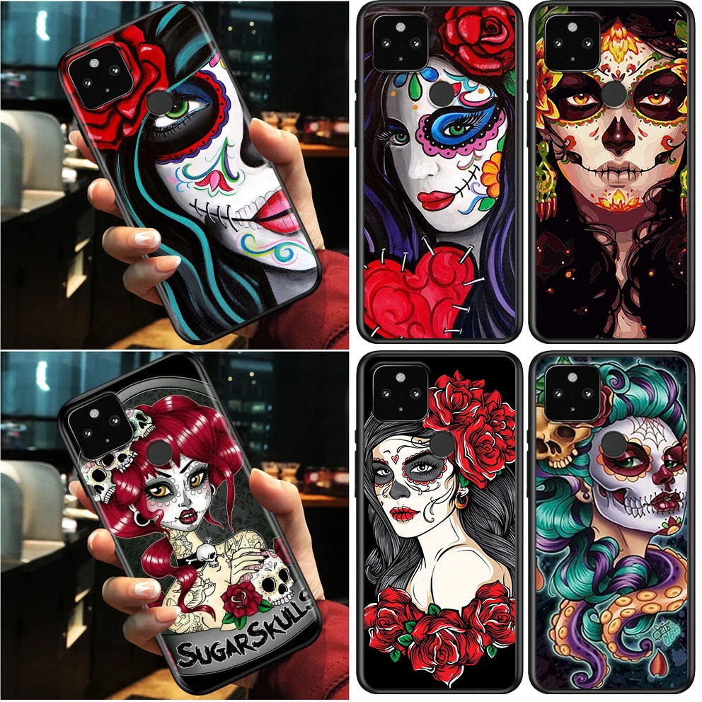 

Grimace Rose Flower Girl Shockproof Cover for Google Pixel 5 4 5A 4A XL 5G Black Phone Case Shell Soft Fundas Capa
