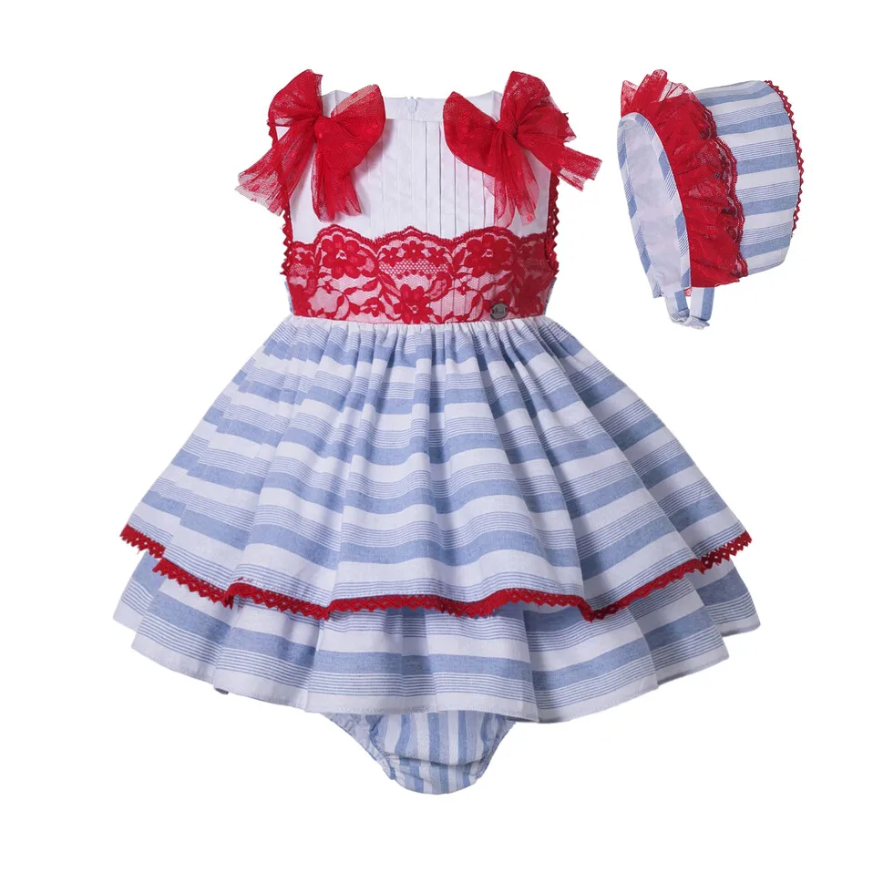 Pettigirl 2020 синяя детская одежда для девочек летняя с чепчиком PP брюки полосатая без