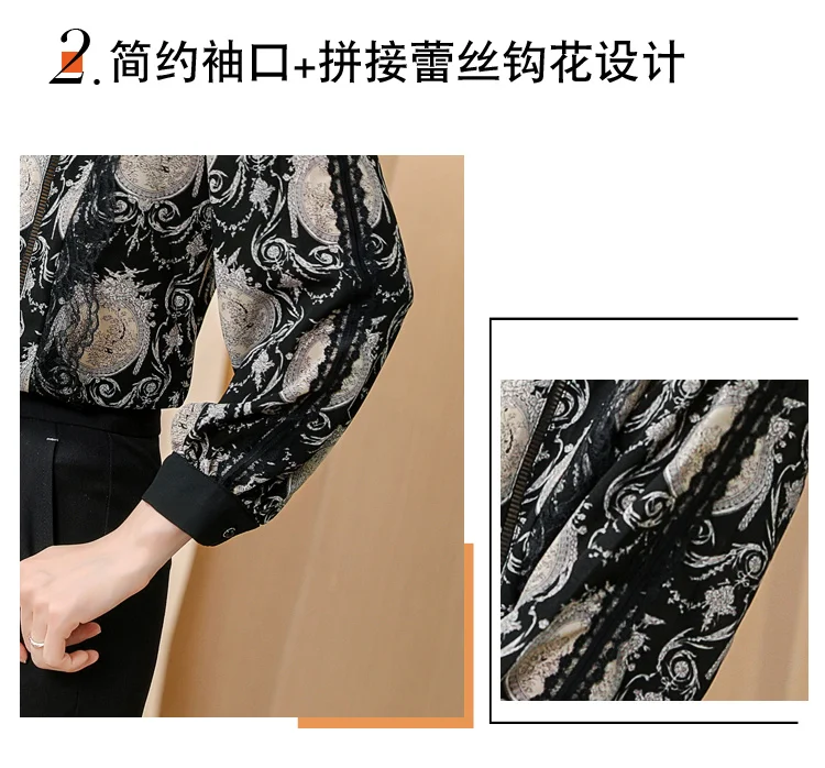 

Houthion Women's Blouse Long Sleeve Top Lapel Printing Splicing Fashion Blouses Casual Summer New Shirt Office Lady Tops