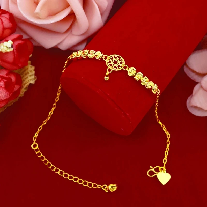 

Opening 18K Yellow Gold Lucky Beads Bracelet Chain for Women Bride Bracelets Bangle Wedding Engagement Fine Gold Jewelry Gifts