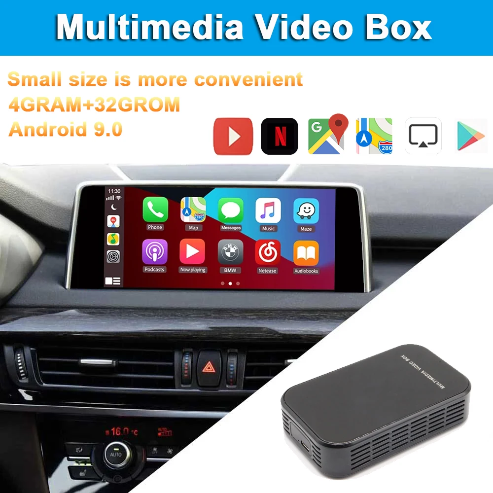 

Автомобильный мультимедийный плеер AI Box Apple CarPlay, подключи и работай, Android 9,0, 4 Гб + 32 ГБ, GPS, Wi-Fi, зеркальный телефон с откидным экраном для BMW