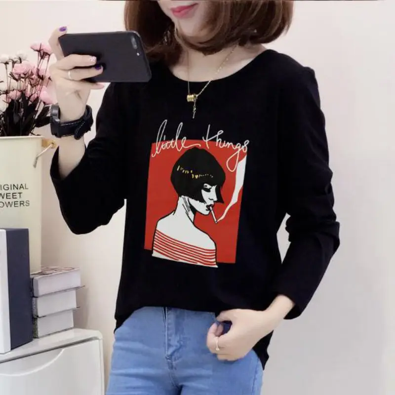 

Harajuku T-shirt Women Long Sleeve Street Style Cool Girl Printed O-neck Female Top Autumn Winter Women 2020 Plus Size T shirts