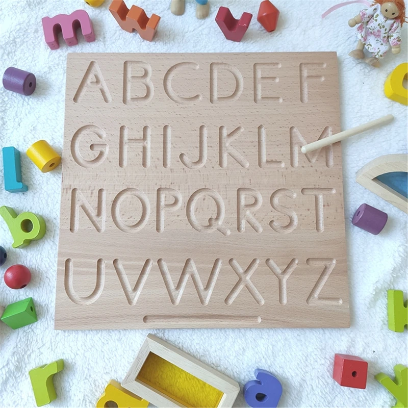

Wood Alphabet Tracing Board from Montessori Letters - Wooden Letters - Large Print Letters for Toddler to Preschool - Reversible