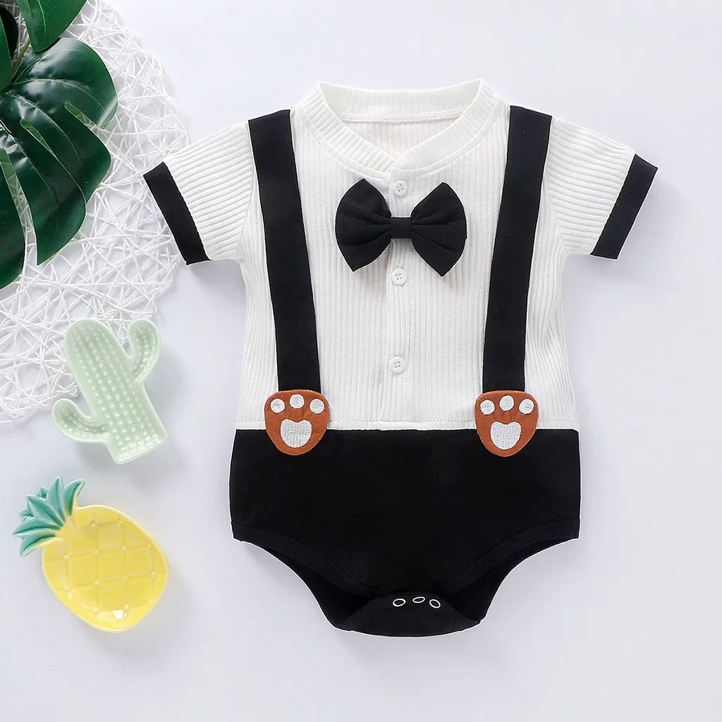 TELOTUNY baby clothes Toddler Kid Baby Girls Boys Cartoon Gentleman Bow fake strap Romper romper summer 2020May7 | Мать и ребенок
