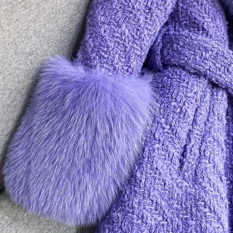 TOP Quality 2021 winter new Fashion female Trend Luxurious Fox fur parka Women's Large real fur Long Tweed wool coat outerwear