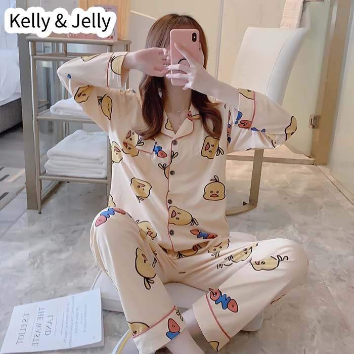 Корейская версия сладких молочных хлопковых пижам кардиган с длинными рукавами