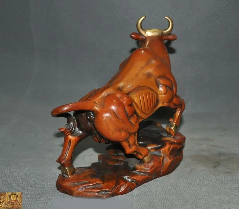 

wedding decoration 9"China Feng Shui Bronze 24k gold Gilt Zodiac animal Ox Bovine Oxen Bull statue New Year