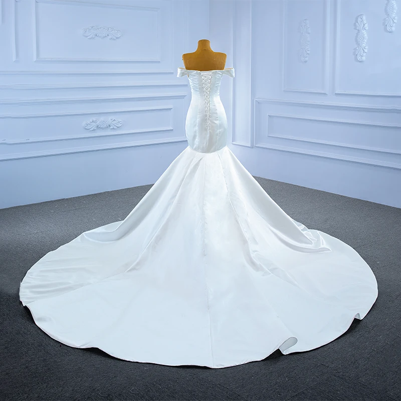 RSM67285 White Tight Wedding Dress Bride Attending Banquet Marriage Support Custom Inlaid Pearl Fishtail Gown robe de mariée