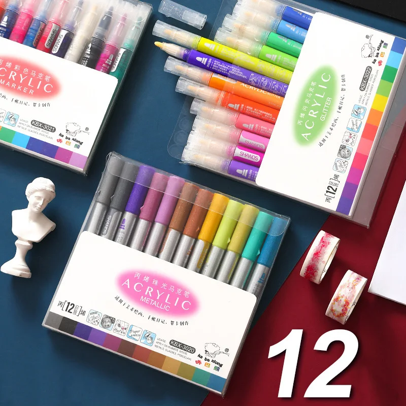 

12 шт. цветные маркеры, акриловая краска, водостойкая краска для тела, ручка для рисования, одежда, ручка для рисования, художественный маркер