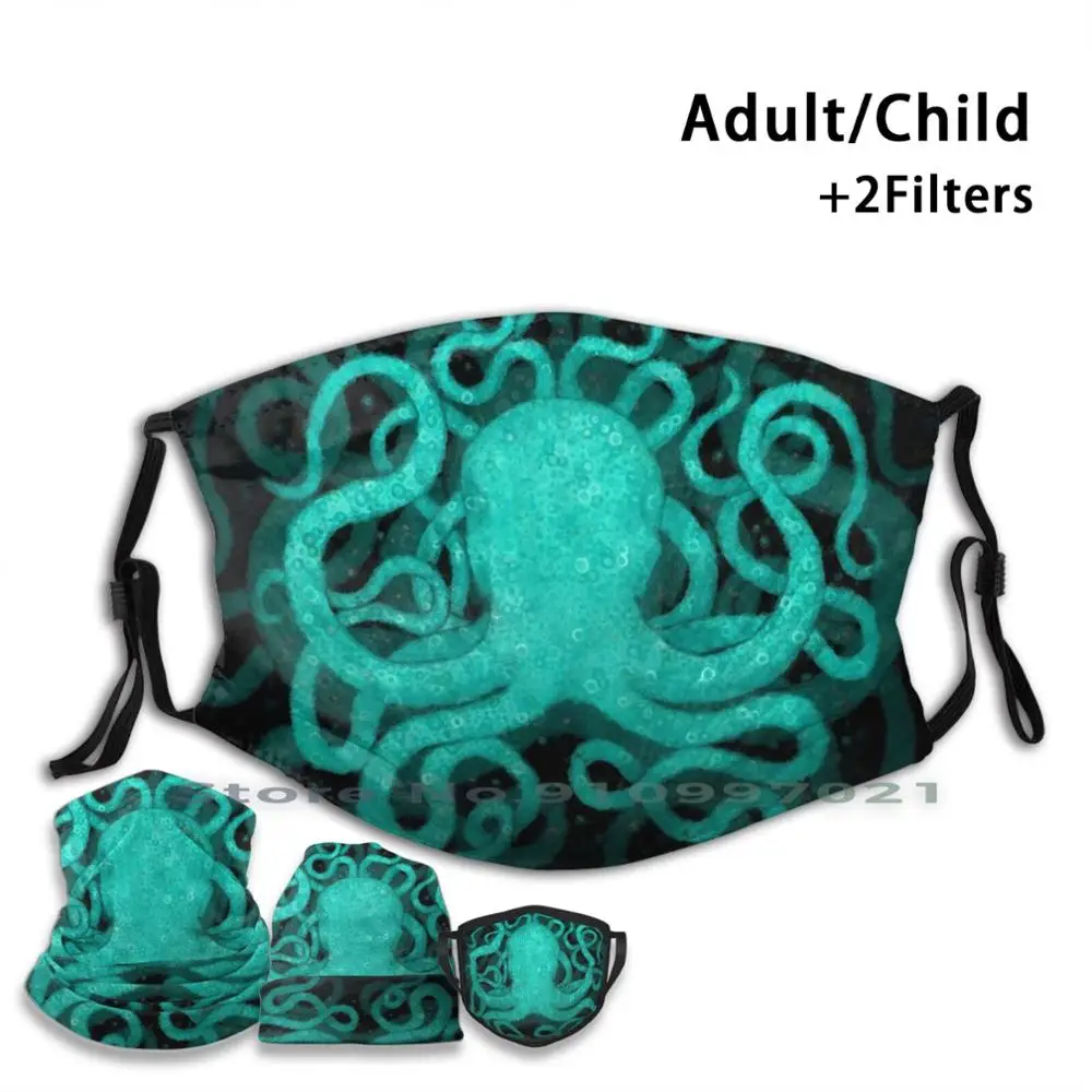 

Бирюзовый с принтом осьминога PM2.5 фильтр многоразовые лицевая маска для детей и взрослых щупальца осьминога Кракен Ктулху океан морская ...