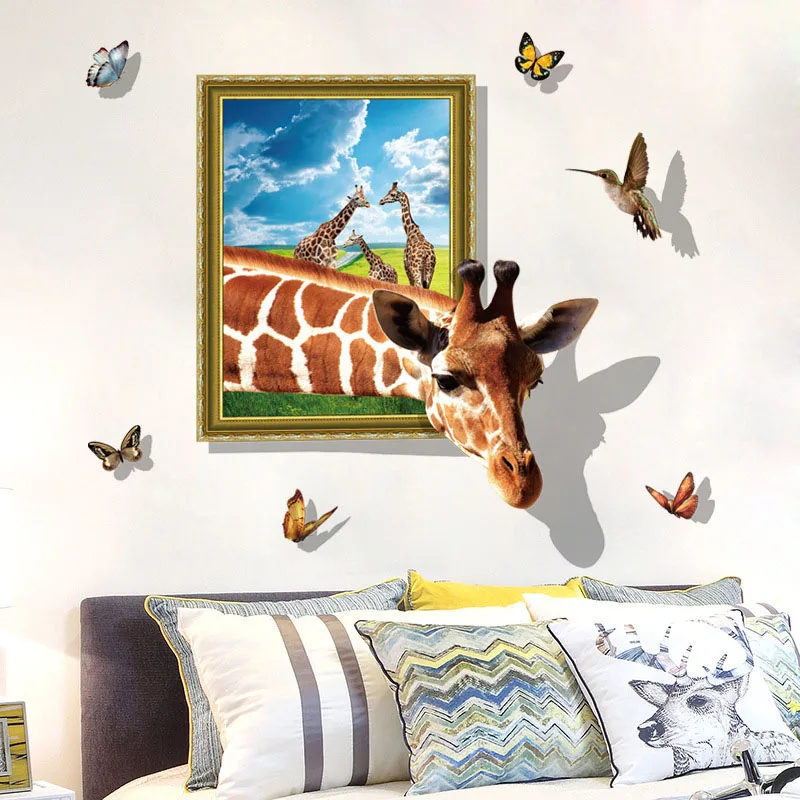 Забавные 3D наклейки на стену с жирафом бабочкой украшение дома обои для детской