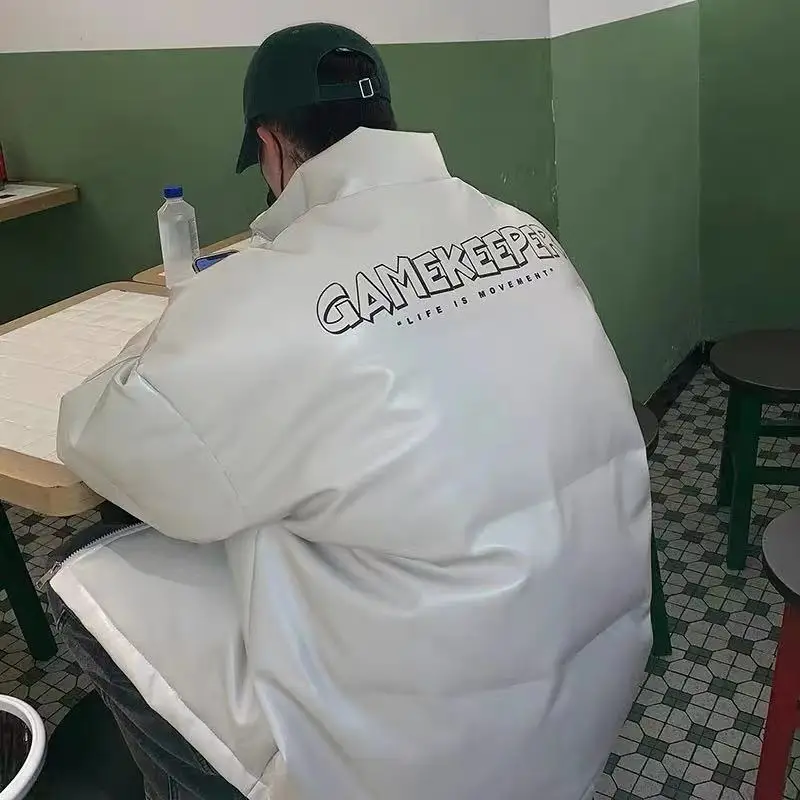 Leather Jacket Men's Winter Thick Padded Coat Korean Style Trendy Padded Jacket Winter Clothes Loose Casual Padded Clothes