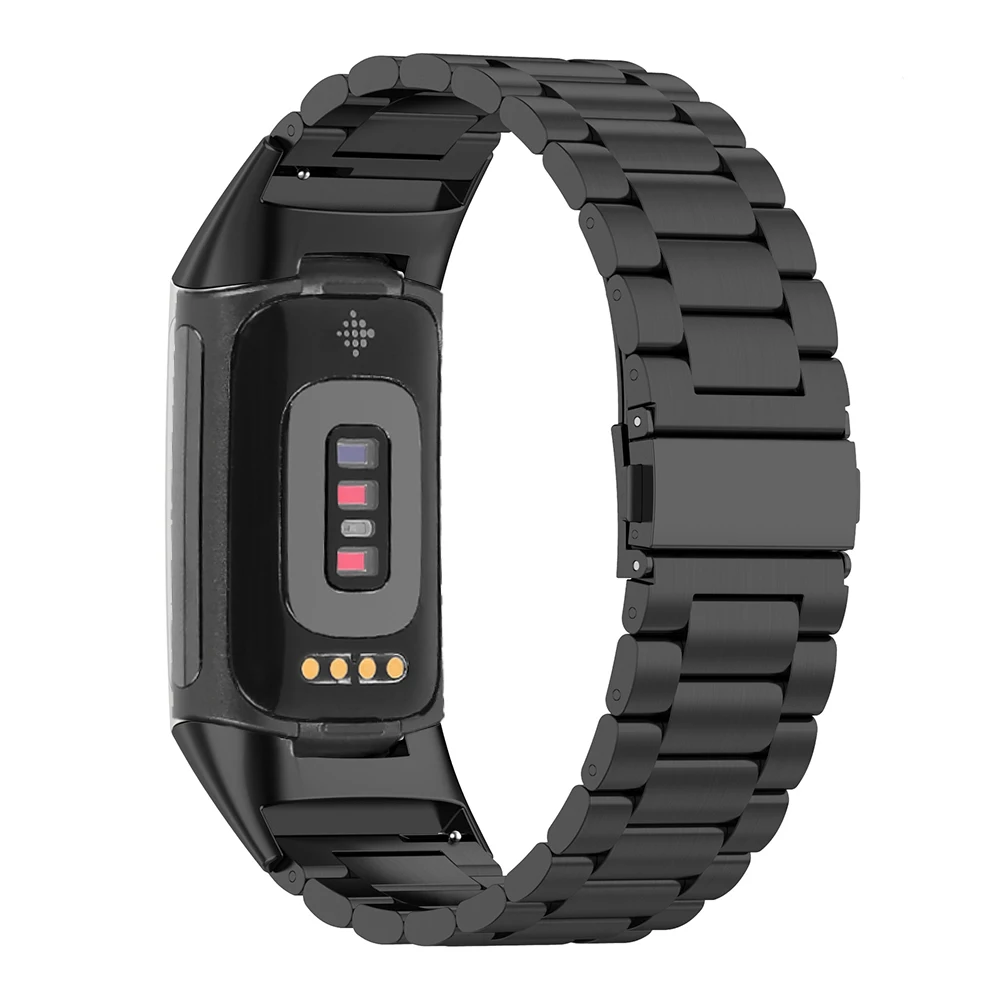 For New Fitbit Charge 5/4/3/2 atrap band charge 5  Stainless steel Metal buckle band strap wristband smartwatch band  black