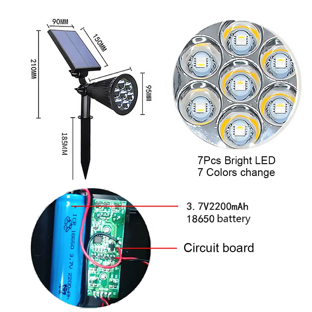 

7LED Outdoor Solar Lamp sensor auto Waterproof Lawn Spotlight decor Adjustable Flood colorful party Garden landscape Lights