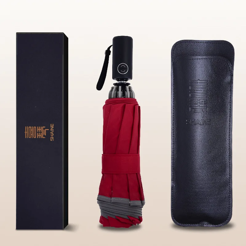 Wine(With gift box) 10 костей обратный автоматический зонт для мужчин Высокое качество Три Складной Ветрозащитный большой Мужской Зонт мужской дождь с подарочной коробкой - Цвет: Wine(With gift box)