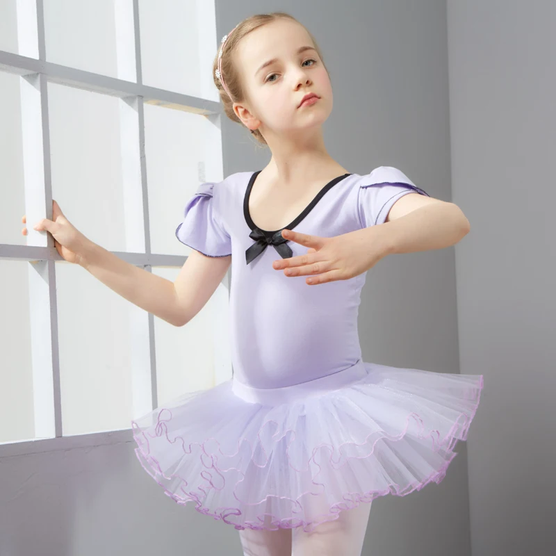 Танцевальное платье с коротким рукавом для девочек, хлопковая балетная одежда с разрезом, балетное платье для малышей, детское платье-пачка, детские танцевальные юбки