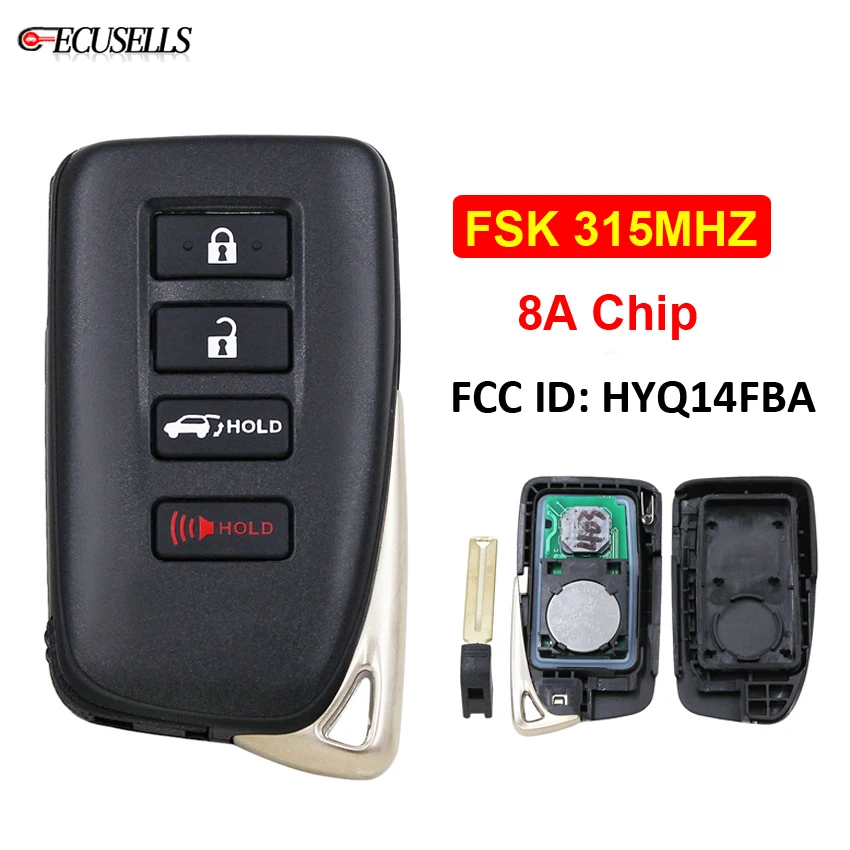 4 Button Full Intelligent Remote Key (SUV) Board 2110 FSK 315MHz 8A Chip TOY12 for Lexus NX200 (Matte Surface) FCC ID: HYQ14FBA |