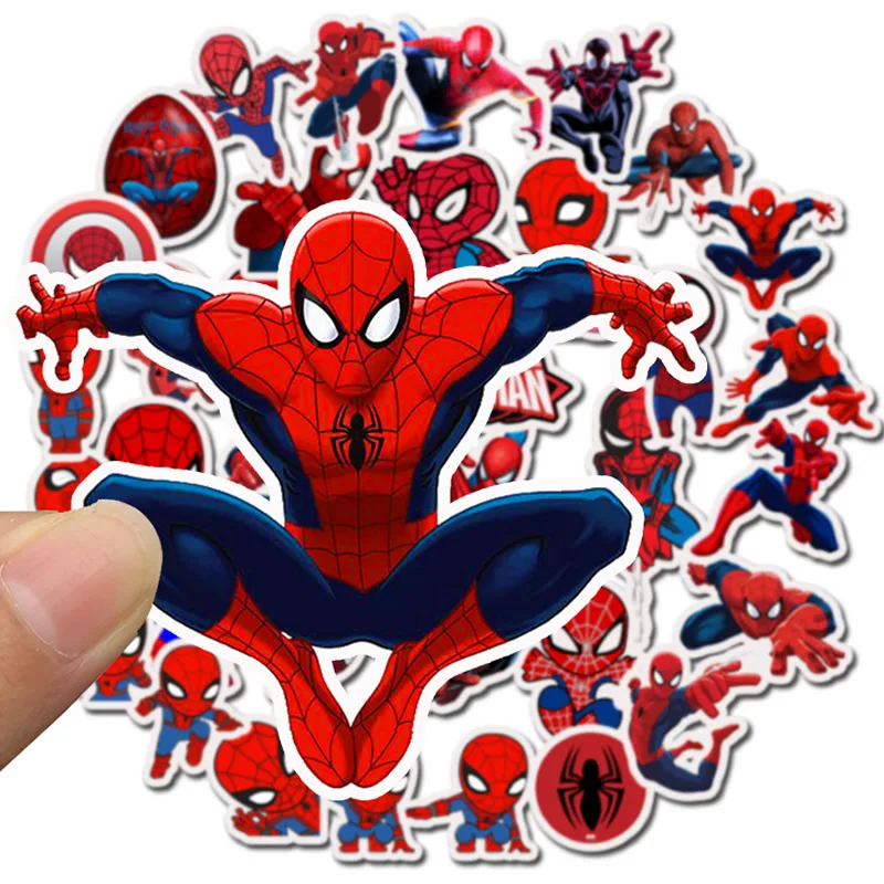 Disney-pegatinas de Spiderman para ni&ntilde;os, calcoman&iacute;as divertidas de Los Vengadores, para monopat&iacute;n, guitarra, ordenador port&aacute;til, equipaje, dibujos animados, impermeables, 10/35 Uds.-2
