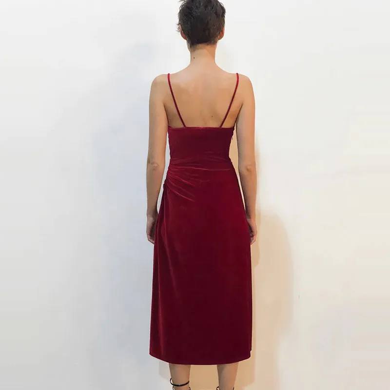 Элегантное Плиссированное бархатное платье-миди ZA для женщин красное вечернее