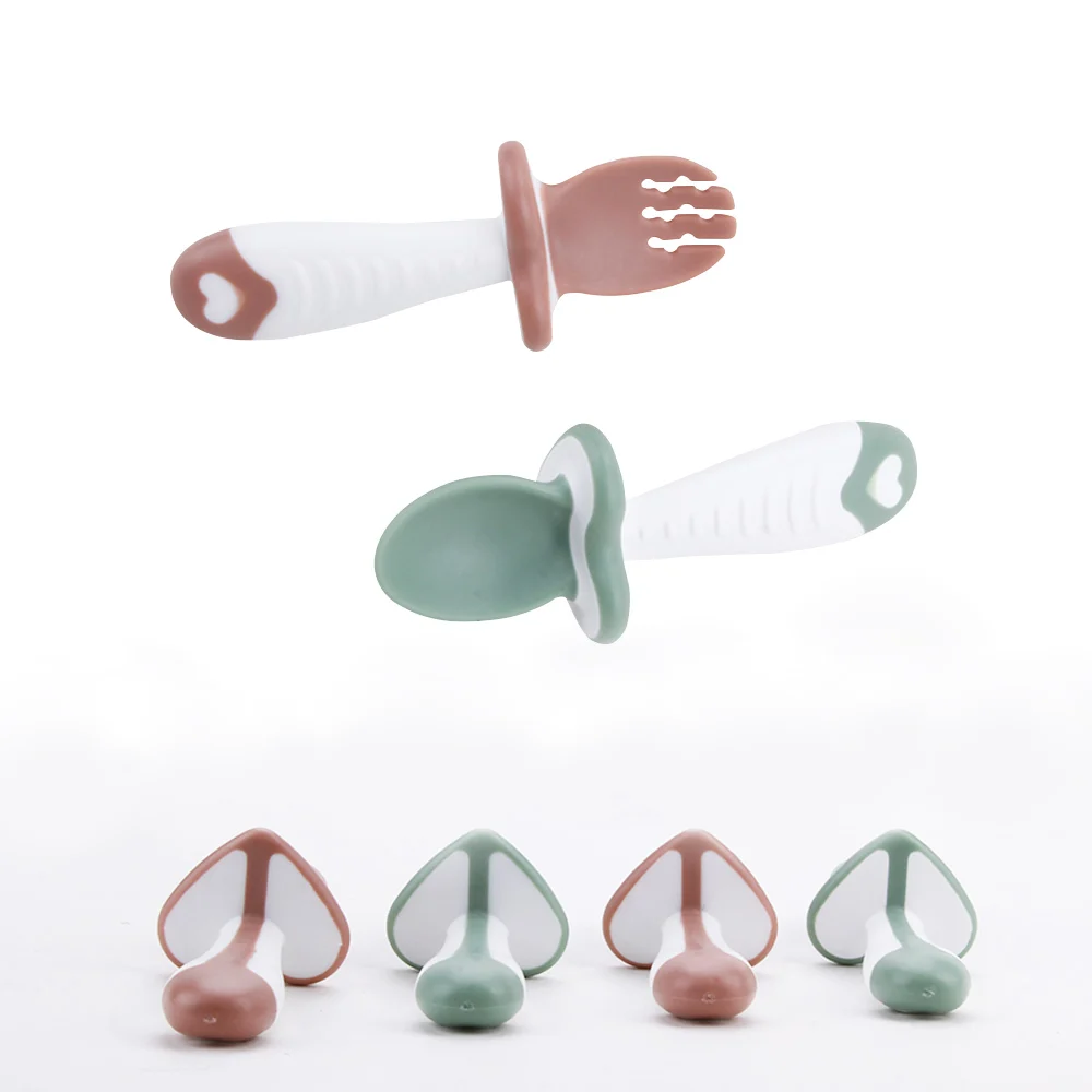 

Baby Feeding Spoon Silicone Children's Tableware Set Anti-Choke Toddler Training Table Fork Spoon Easy Grip Kids Baby Dishes