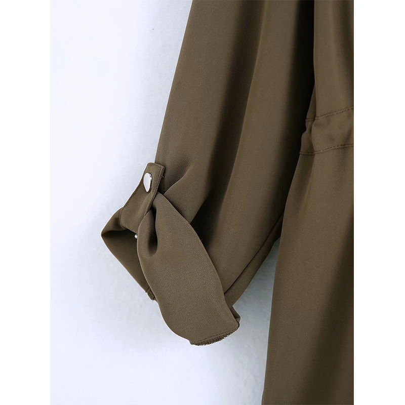

DUOPERI Women Fashion With Pockets Solid Single Breasted Jacket Drawstring Long Sleeve Lapel Neck Vintage Female Coats Chic Tops