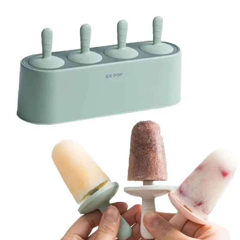 

New 4 Hole Silicone Ice Cream Mold Making Tool Homemade Plastic Popsicle Making Tray 3D DIY Silicone Ice Cream Mold Kitchen Tool