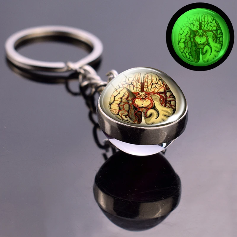 Светящийся брелок в виде черепа анатомический для ключей ЭКГ сердце светящиеся