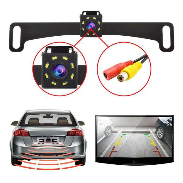 

12V 24V Waterproof Car RV Camper Rear View Backup Camera License Plate Frame Camera 8LEDs For Trailer Truck Bus Van Lorry