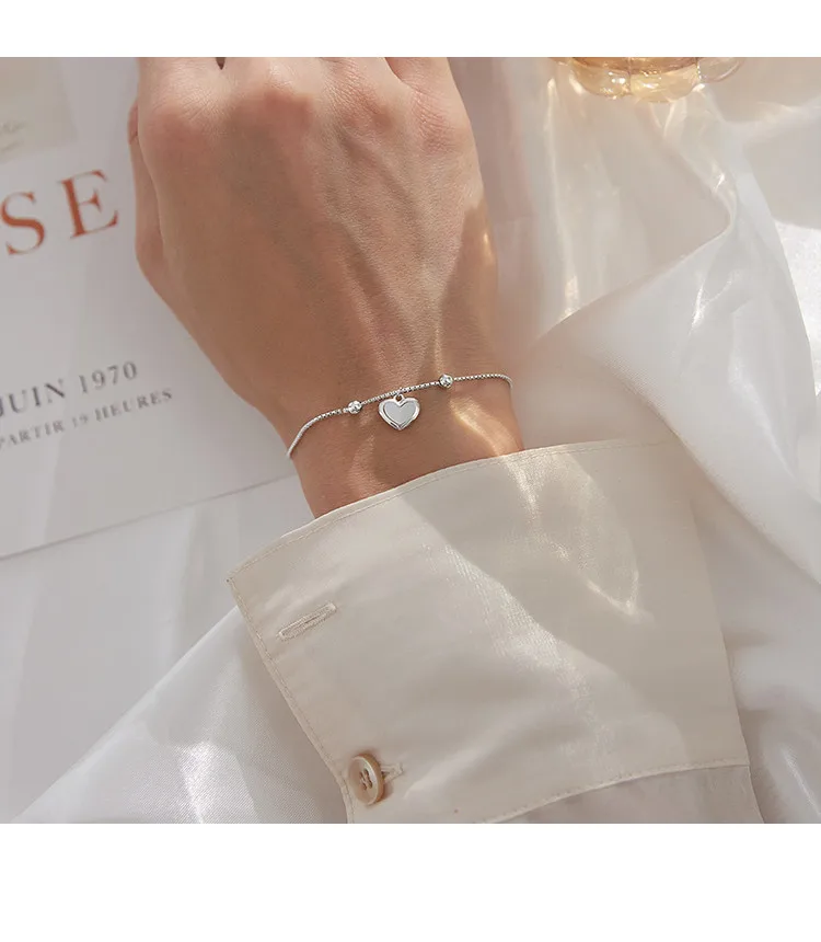 925 пробы браслет из серебра с ins личности в виде ракушки любовь сердце кулон для